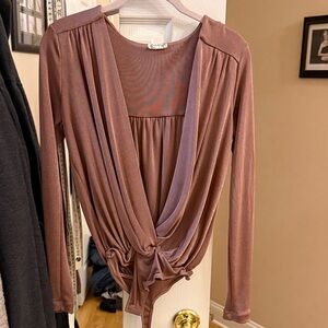 Free People Mauve Long Sleeve Bodysuit